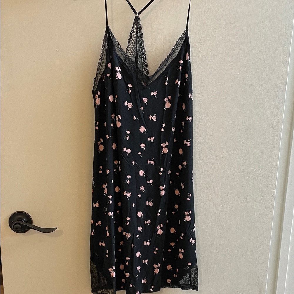 Victoria's Secret Black Chemise with Pink Floral Pattern